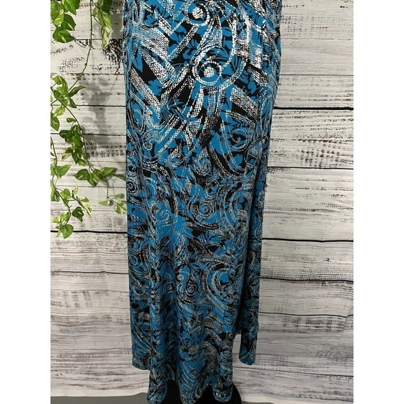 Anthony Skirt size Medium Blue Silver Black Swirls Long A Line Stretch Modest - Picture 10 of 12